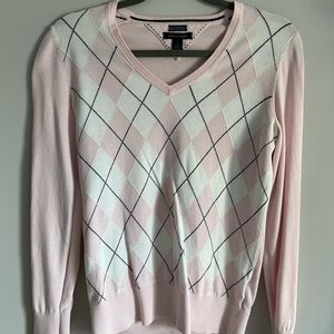 Tommy Hilfiger Baby Pink and White Argyle Long Sleeve Sweater